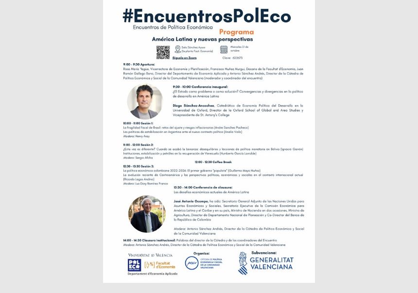 La Cátedra de Política Económica y Social de la Comunidad Valenciana presenta el programa del encuentro